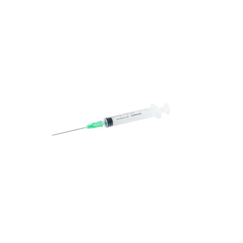 KRUUSE Disposable Syringe With Needle, 3-comp., 2->3 ml, 21G x 1½, 100/pk KRUUSE Disposable Syringe With Needle, 3-comp., 2->3 ml, 21G x 1½, 100/pk