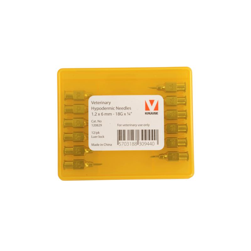 KRUUSE Vet Needles, 1.2 x 6 mm, 18G x 1/4, Luer Lock, 12/pk KRUUSE Vet Needles, 1.2 x 6 mm, 18G x 1/4, Luer Lock, 12/pk