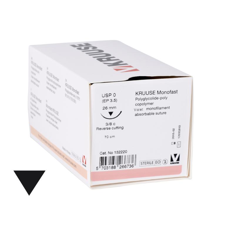 KRUUSE Monofast Suture, USP 0, 70 cm, needle: 26 mm, reverse cutting, 3/8 circle. 18/pk KRUUSE Monofast Suture, USP 0, 70 cm, needle: 26 mm, reverse cutting, 3/8 circle. 18/pk