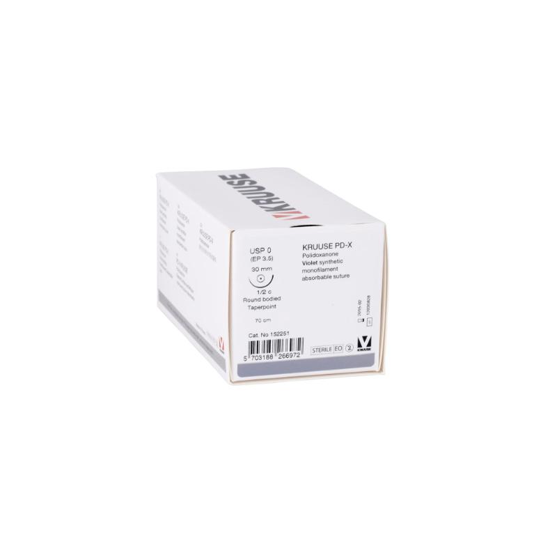 KRUUSE PD-X Suture, USP 0, 70 cm, needle: 30 mm, round bodied, taper-point, ½ circle, 18/pk KRUUSE PD-X Suture, USP 0, 70 cm, needle: 30 mm, round bodied, taper-point, ½ circle, 18/pk