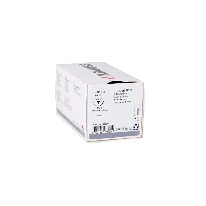 KRUUSE PD-X suture USP 2-0, 70 cm, needle: 36 mm, reverse cutting, ½ circle, 18/pk KRUUSE PD-X suture USP 2-0, 70 cm, needle: 36 mm, reverse cutting, ½ circle, 18/pk