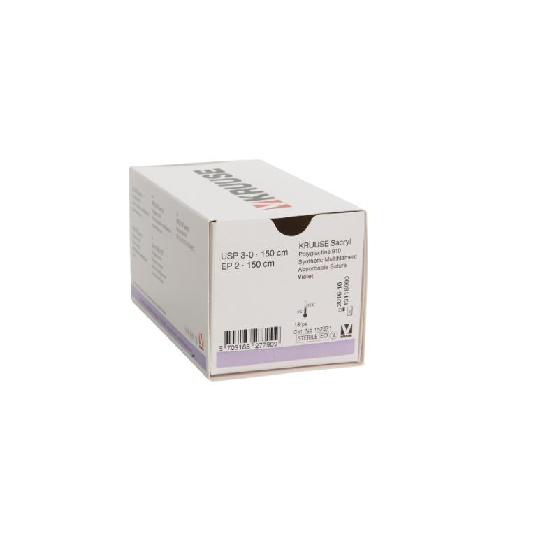 Kruuse Sacryl Suture, USP 3-0, 150 cm, without needle, 18/pk Kruuse Sacryl Suture, USP 3-0, 150 cm, without needle, 18/pk