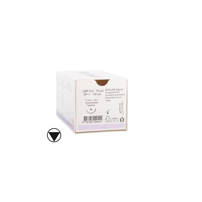 KRUUSE Sacryl Suture, USP 5-0, 70 cm, violet, 17 mm needle, ½ C, RB, tapercut, 18/pk KRUUSE Sacryl Suture, USP 5-0, 70 cm, violet, 17 mm needle, ½ C, RB, tapercut, 18/pk