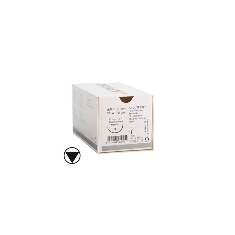 KRUUSE PD-X Suture, USP 1, 70 cm, 30 mm needle, ½ C, RB, tapercut, 18/pk KRUUSE PD-X Suture, USP 1, 70 cm, 30 mm needle, ½ C, RB, tapercut, 18/pk
