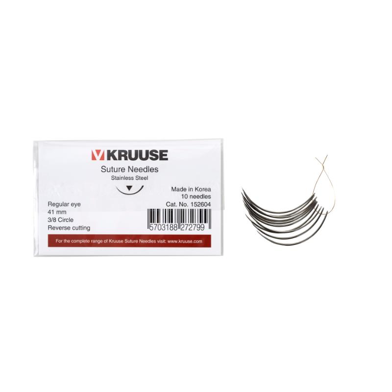 KRUUSE Suture Needle, regular eye, 3/8 circle, reverse cutting, 41 mm, 10/pk KRUUSE Suture Needle, regular eye, 3/8 circle, reverse cutting, 41 mm, 10/pk