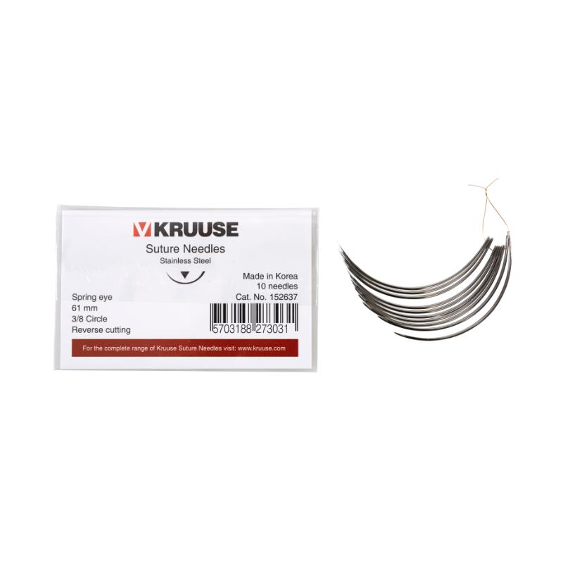 KRUUSE Suture Needle, spring eye, 3/8 circle, reverse cutting, 61 mm, 10/pk KRUUSE Suture Needle, spring eye, 3/8 circle, reverse cutting, 61 mm, 10/pk