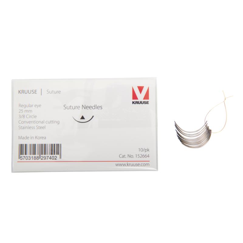 KRUUSE Suture Needle, regular eye, 3/8 circle, conventional cutting, 25 mm, 10/pk KRUUSE Suture Needle, regular eye, 3/8 circle, conventional cutting, 25 mm, 10/pk