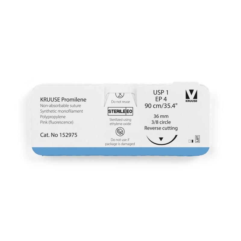 KRUUSE Promilene Suture, USP 1/EP 4, 90 cm/35.4", pink (fluorescence), 36 mm needle, 3/8 circle, reverse cutting, 12/pk
KRUUSE Promilene Suture, USP 1/EP 4, 90 cm/35.4", pink (fluorescence), 36 mm needle, 3/8 circle, reverse cutting, 12/pk