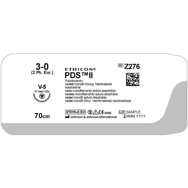 PDS Z276H 3-0 V-5 needle 70 cm 36/pk
PDS Z276H 3-0 V-5 needle 70 cm 36/pk