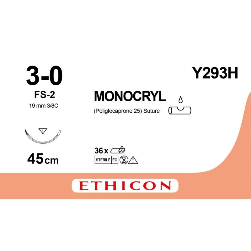 Monocryl 3/0, FS-2, Y293H, 36/pk Monocryl 3/0, FS-2, Y293H, 36/pk