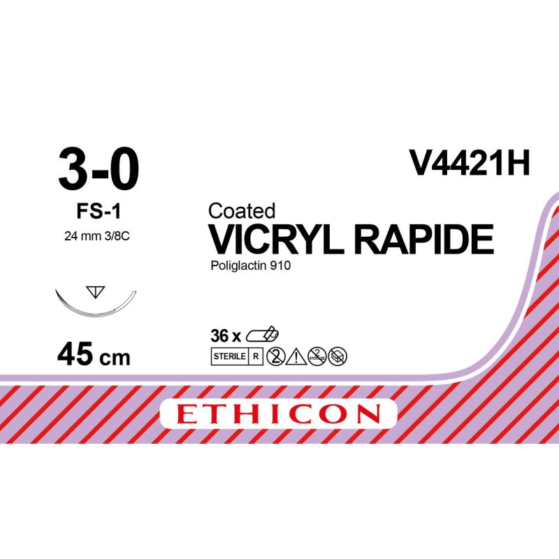 Vicryl Suture RAPID USP 3/0, w/needle FS-1, 45 cm, 36/pk
Vicryl Suture RAPID USP 3/0, w/needle FS-1, 45 cm, 36/pk