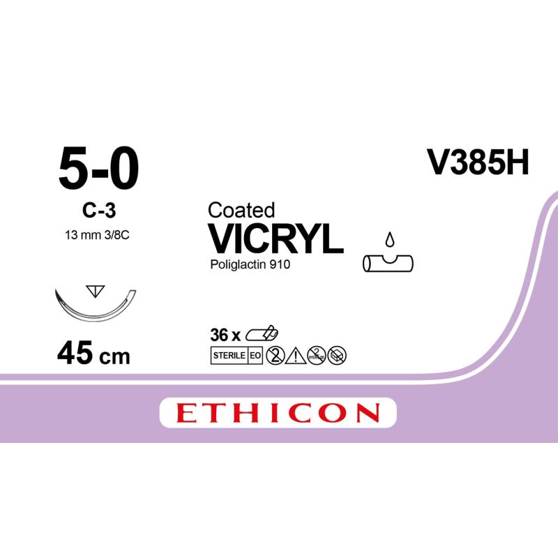 Vicryl Suture USP 5/0, C-3, 45 cm, cutting needle, V385H, 36/pk Vicryl Suture USP 5/0, C-3, 45 cm, cutting needle, V385H, 36/pk