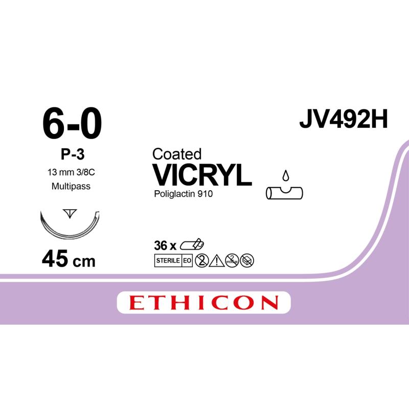 Vicryl Suture USP 6/0, w/needle P-3, 45 cm, JV492H, 36/pk Vicryl Suture USP 6/0, w/needle P-3, 45 cm, JV492H, 36/pk