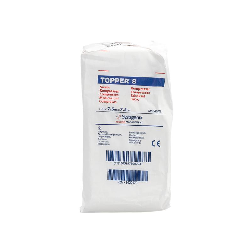 Topper 8 Compress, Non-woven, 7.5 x 7.5 cm, 100/pk Topper 8 Compress, Non-woven, 7.5 x 7.5 cm, 100/pk