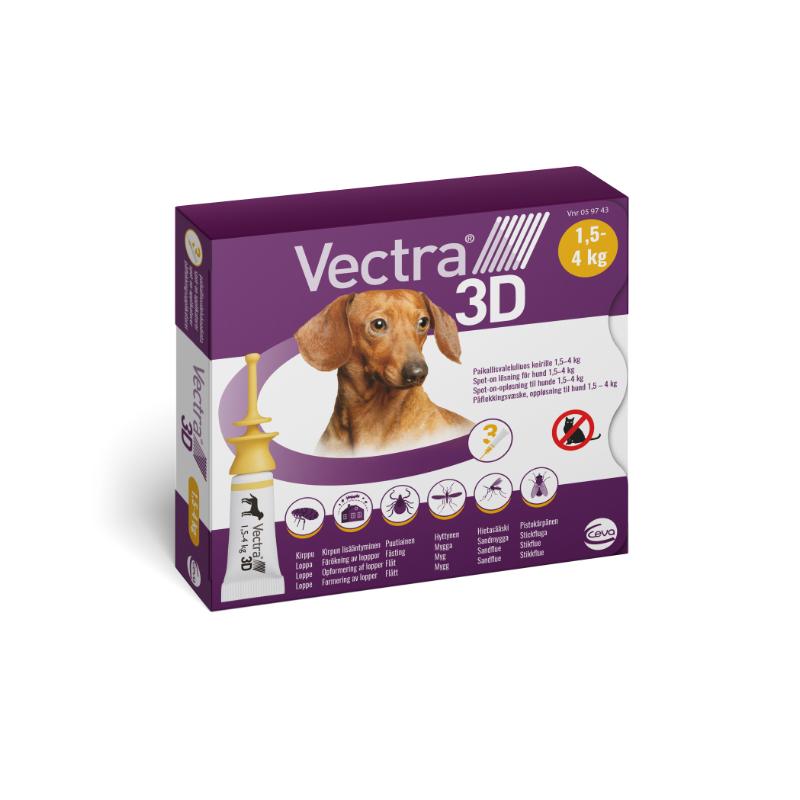 Vectra 3D Hund, 3 pipetter, 1.5 - 4 kg Vectra 3D Hund, 3 pipetter, 1.5 - 4 kg