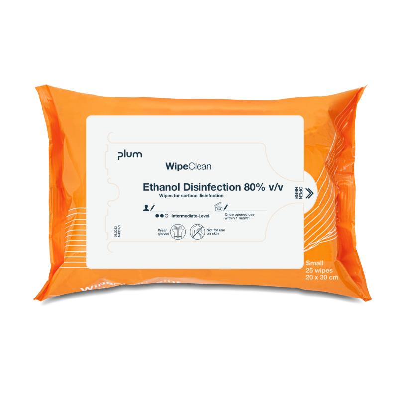 WipeClean Ethanol Disinfection 80%, Small, 25 wipes WipeClean Ethanol Disinfection 80%, Small, 25 wipes