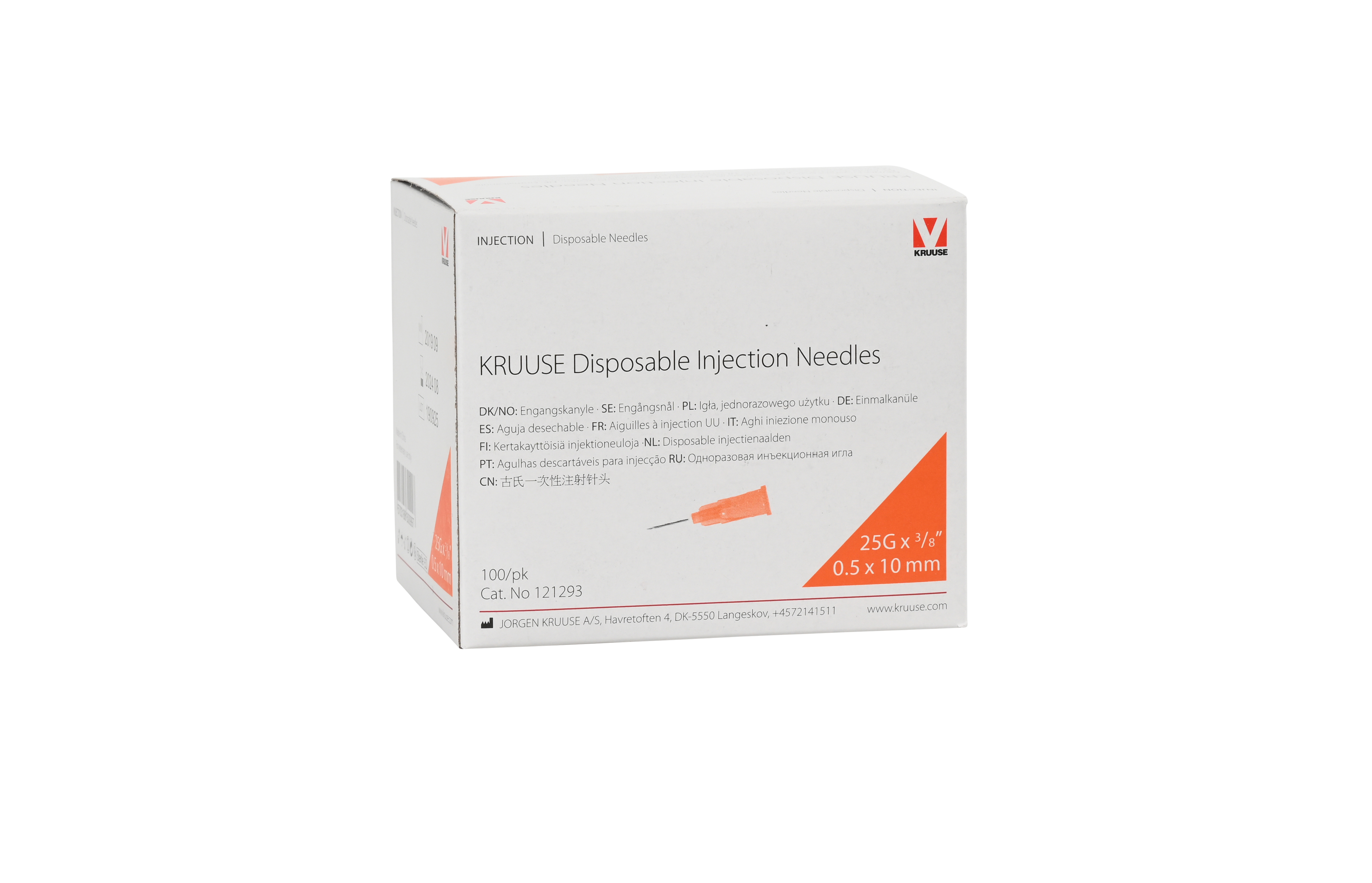 KRUUSE disposable needle, 0.5 x 10mm, 25Gx3/8, orange, 100/p