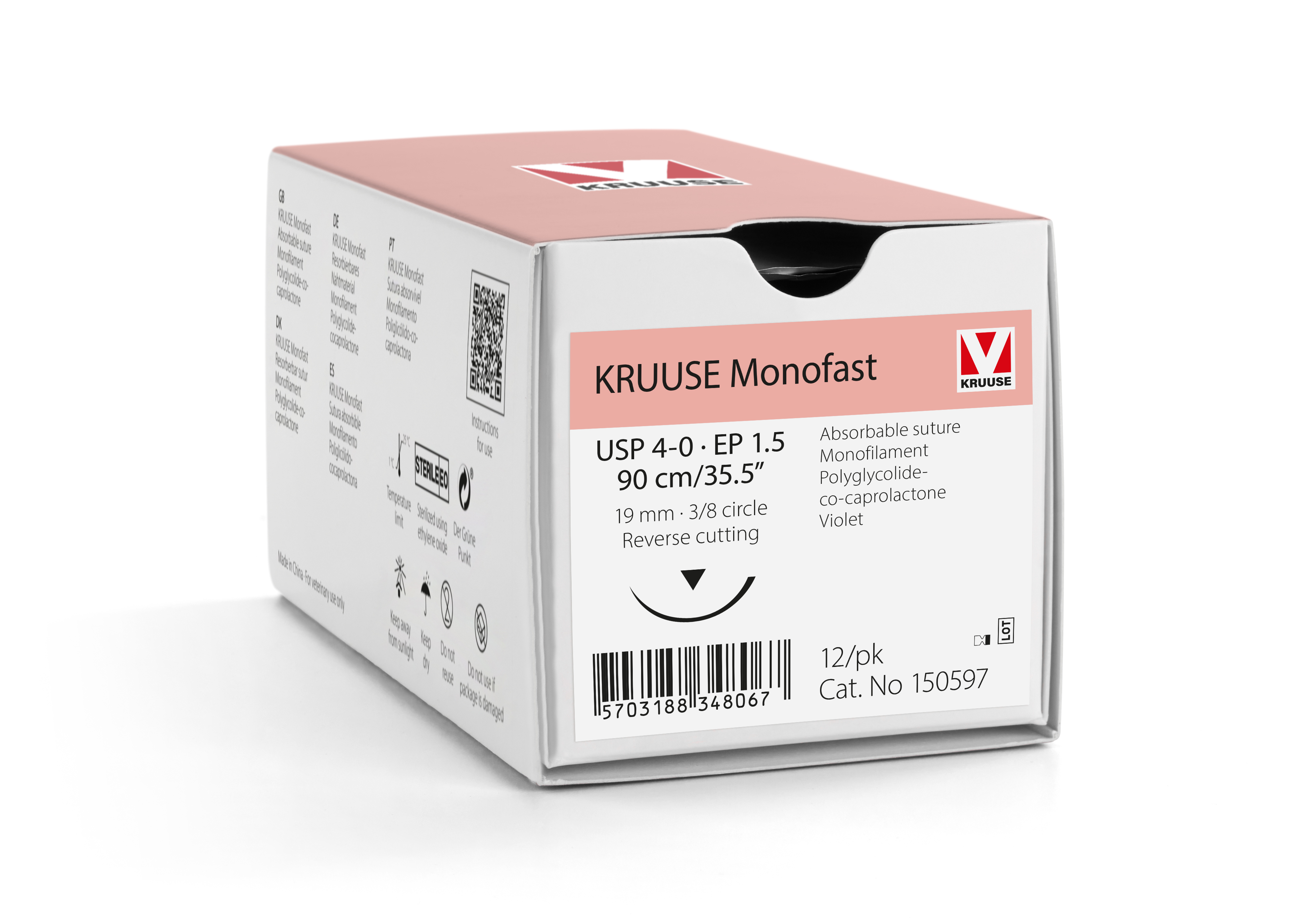 KRUUSE Monofast Suture, USP 40/EP 1.5, 90 cm/35.5", violet, 19 mm