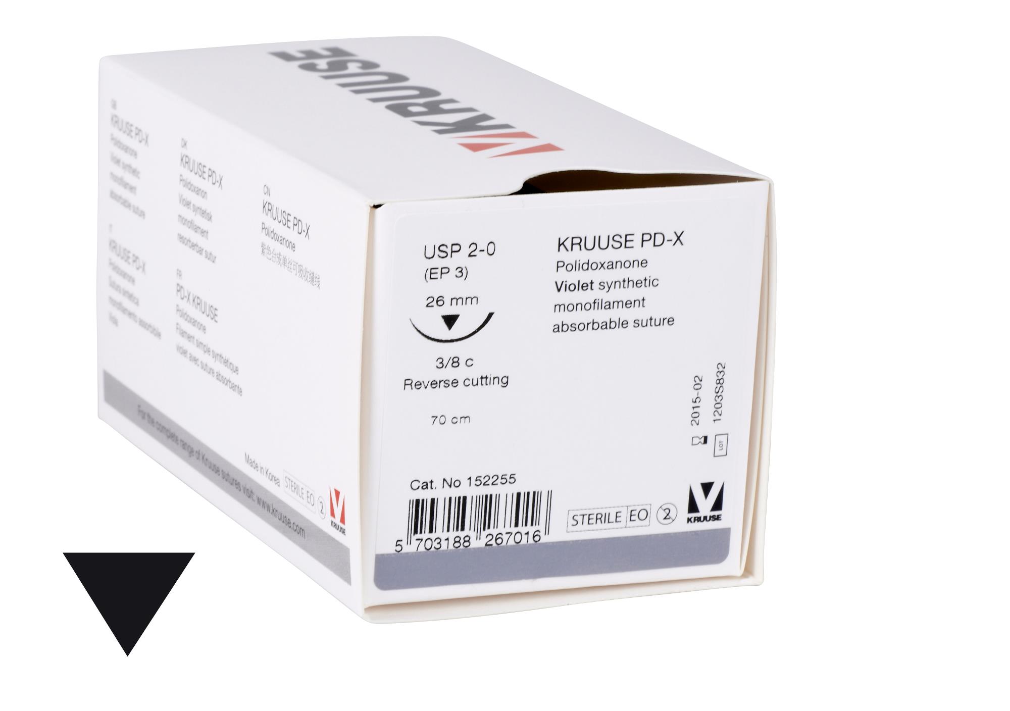 KRUUSE PD-X suture USP 2-0, 70 cm, needle: 26 mm, RC