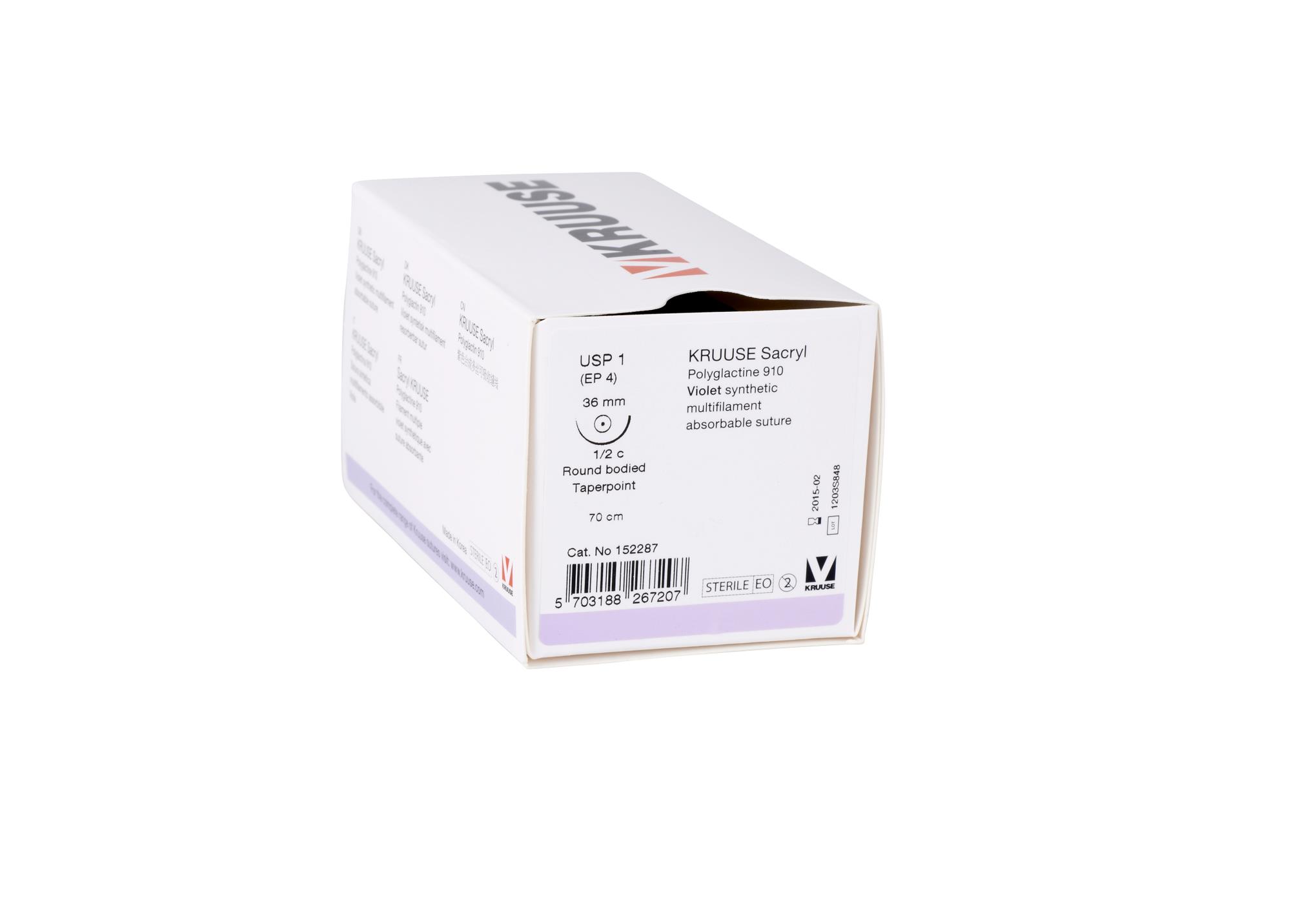 KRUUSE Sacryl suture, USP 1, 70 cm, needle: 36 mm