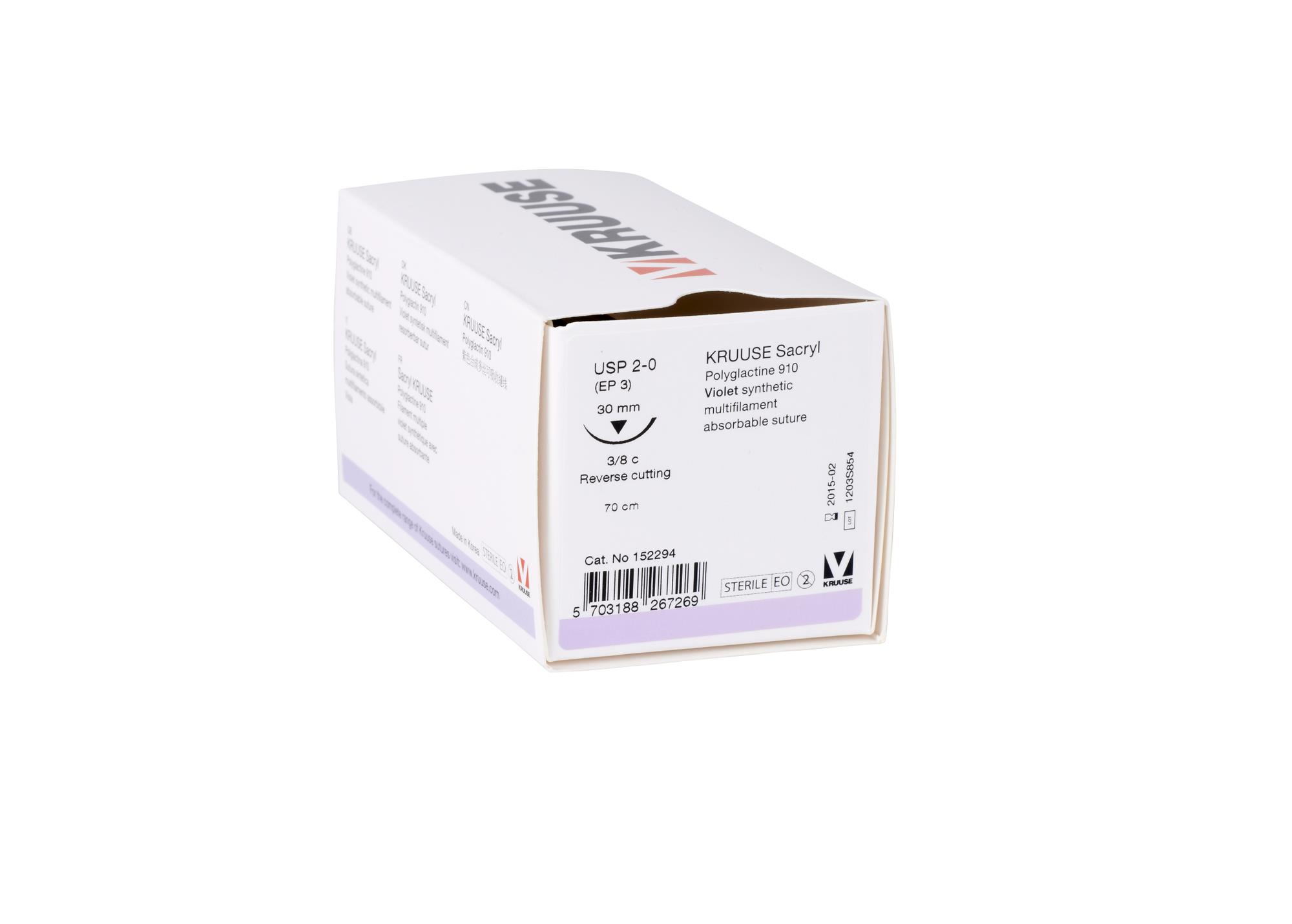 KRUUSE Sacryl suture, USP 2-0, 70 cm, needle: 30 mm, RC