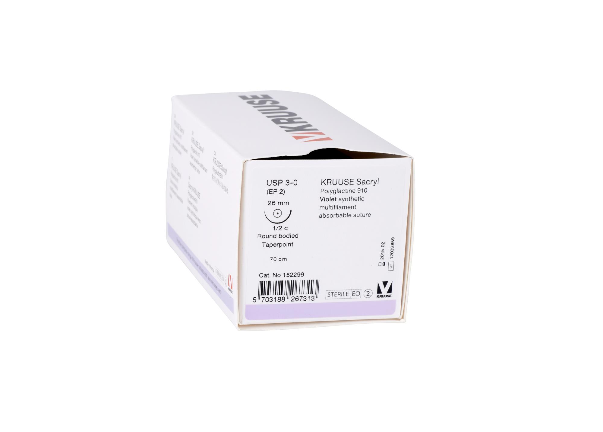 KRUUSE Sacryl suture, USP 3-0, 70 cm, needle: 26 mm