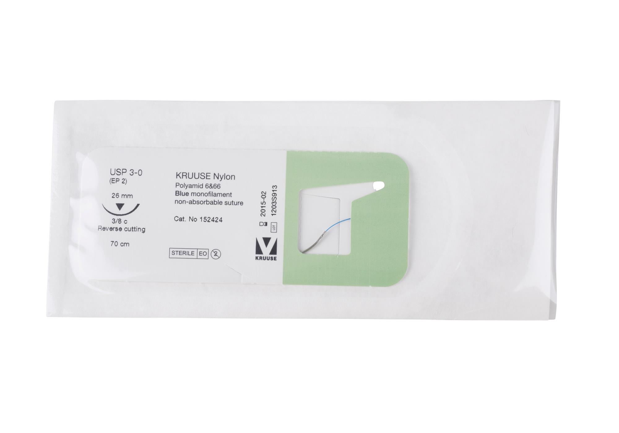 KRUUSE Nylon suture, USP 3-0, 70 cm, needle: 26 mm, RC