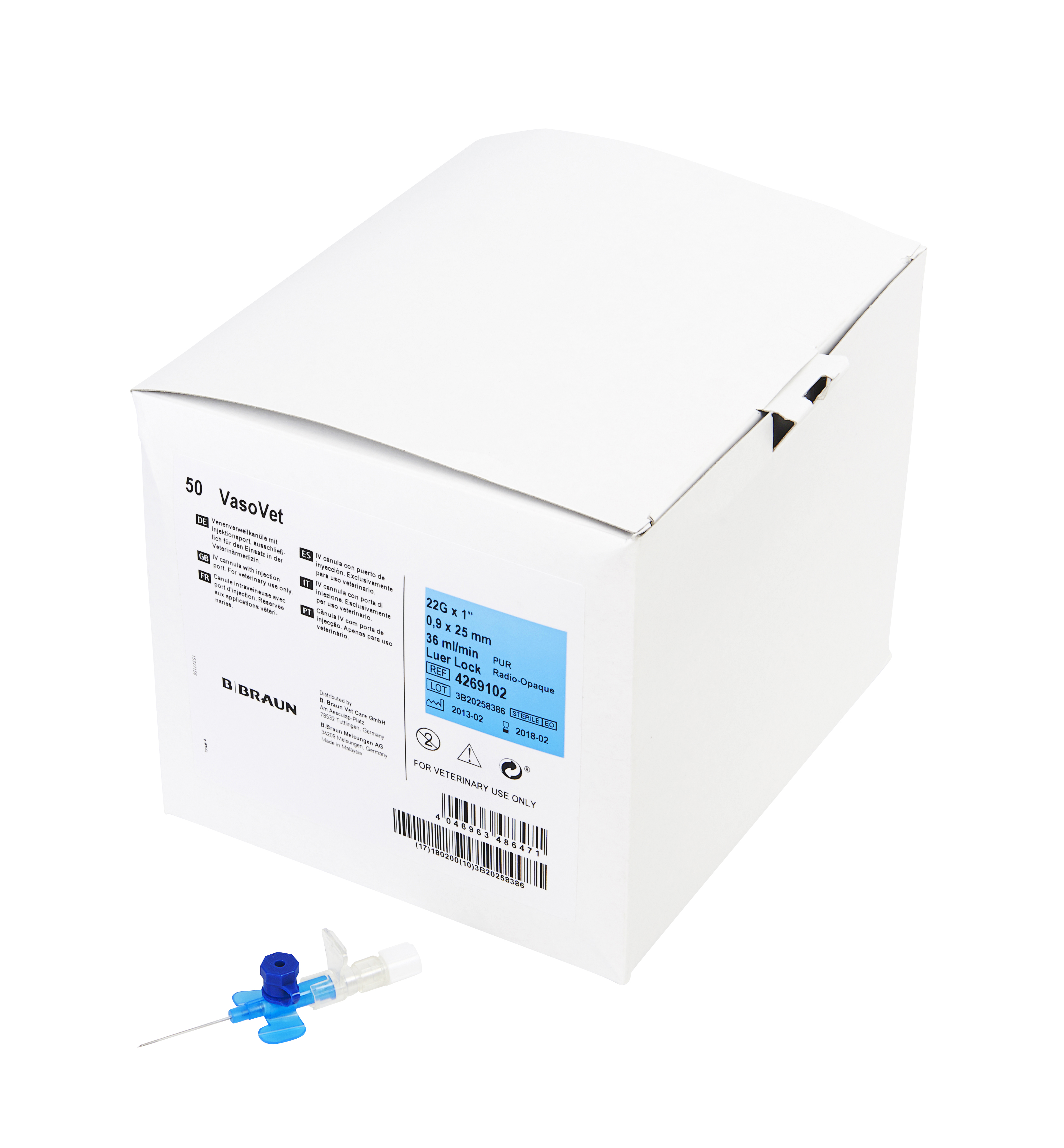 BRAUN VasoVet Infusionskanyl, blå, 0,9 x 25 mm, 50 st