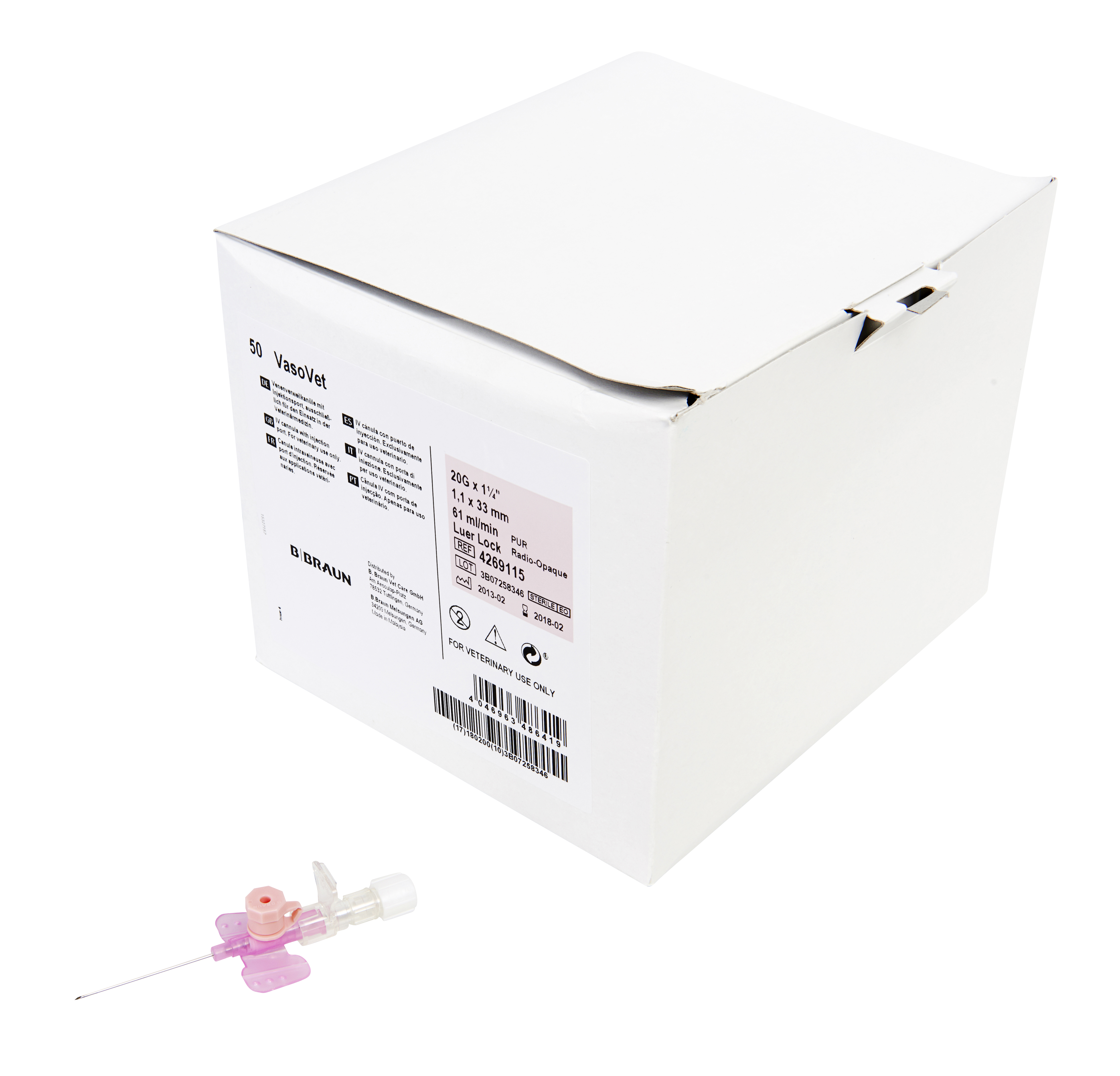VasoVet IV Catheter, 1.1 x 33 mm, 20G x 1 1/4“, rose-pink, 50/pk