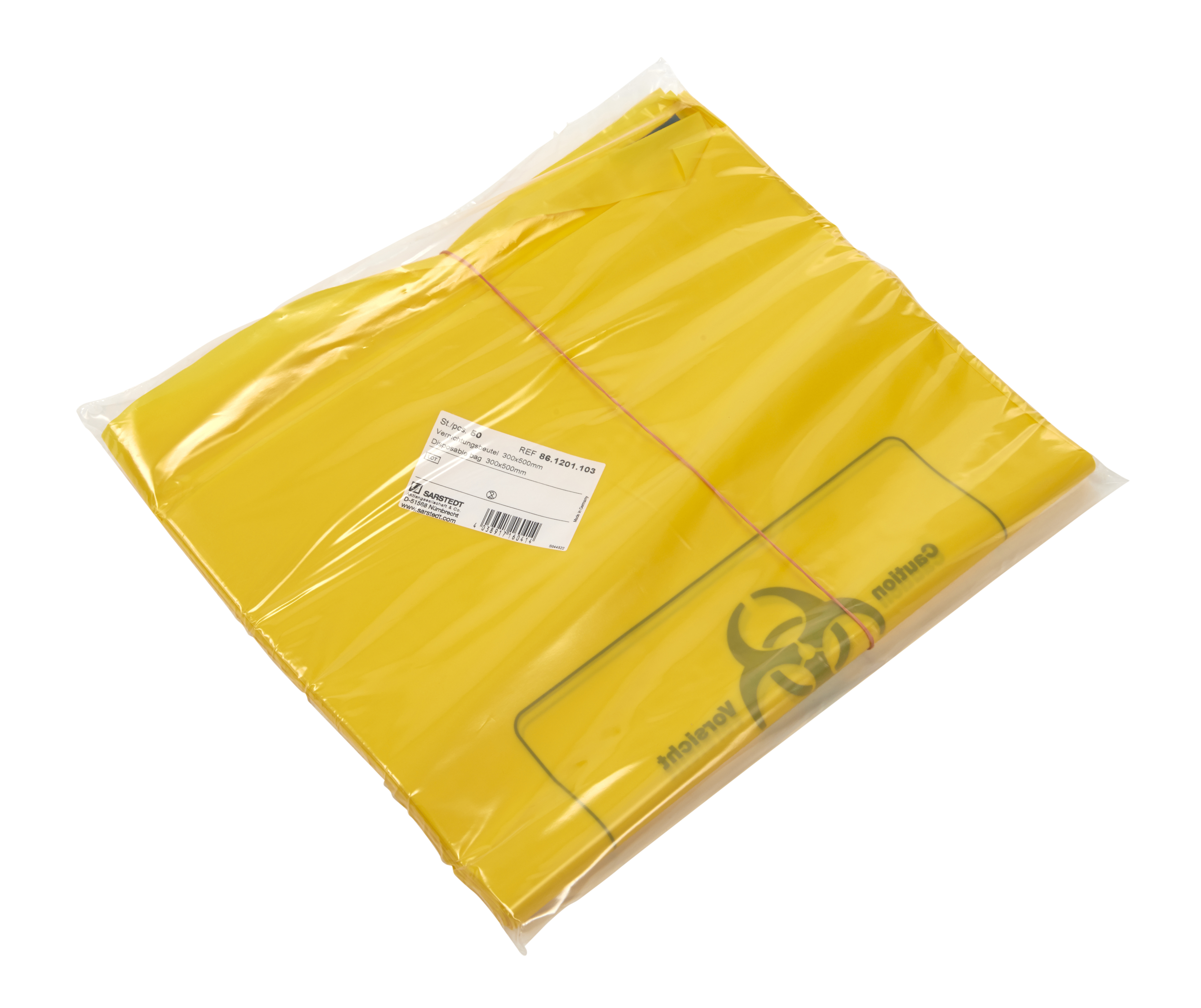 Autoklavepose, gule med BioHazard tryk, 300 x 500 mm, , 50 stk.
