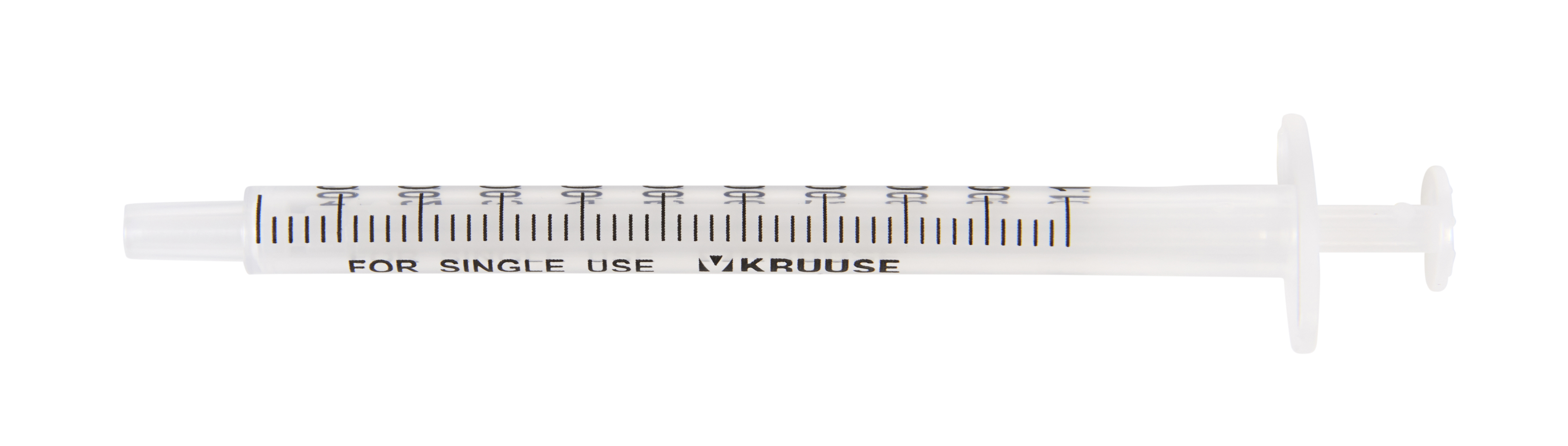 KRUUSE Disposable Syringe, center, nozzle, 2-comp. 1 ml, 100/pk
