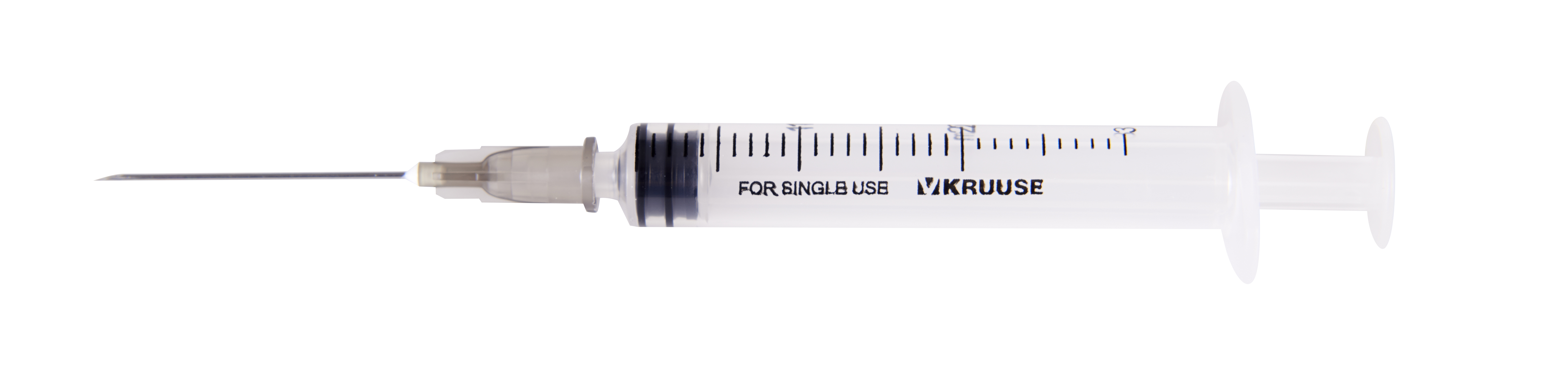 KRUUSE Disposable Syringe With Needle, 3-comp., 2->3 ml, 22G x 1¼, 100/pk