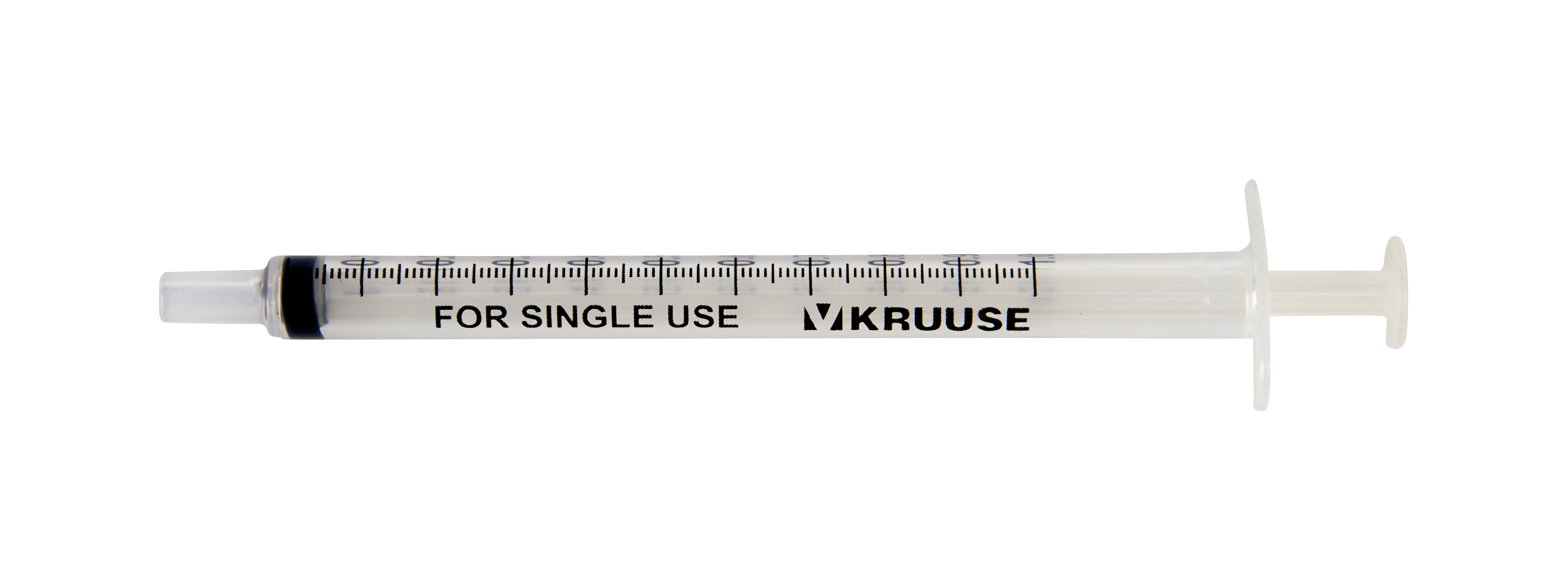 KRUUSE Disposable Syringe with Silicone O-ring, center nozzle 3 comp. 1 ml 100/pk
