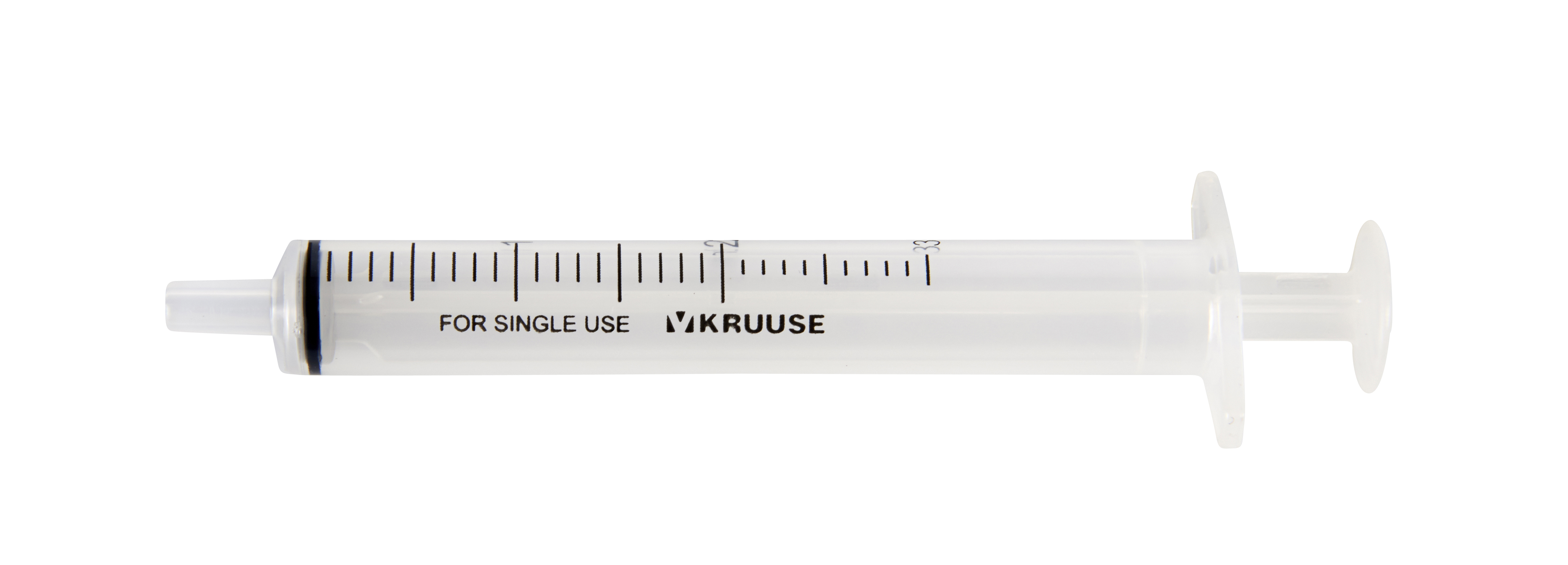 KRUUSE Disposable Syringe With Silicone O-ring, center nozzle, 3 comp. 2->3 ml, 100/pk