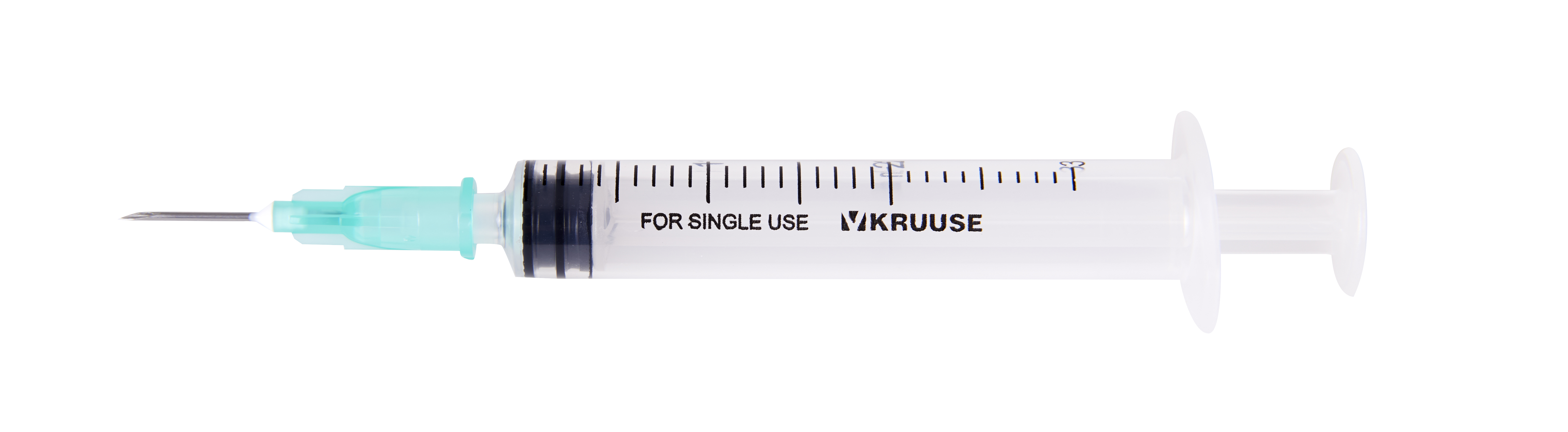 KRUUSE Disposable Syringe With Needle, 3-comp., 2->3 ml, 21G x 1/2, 0.8 x 12 mm, luer slip, 100/pk