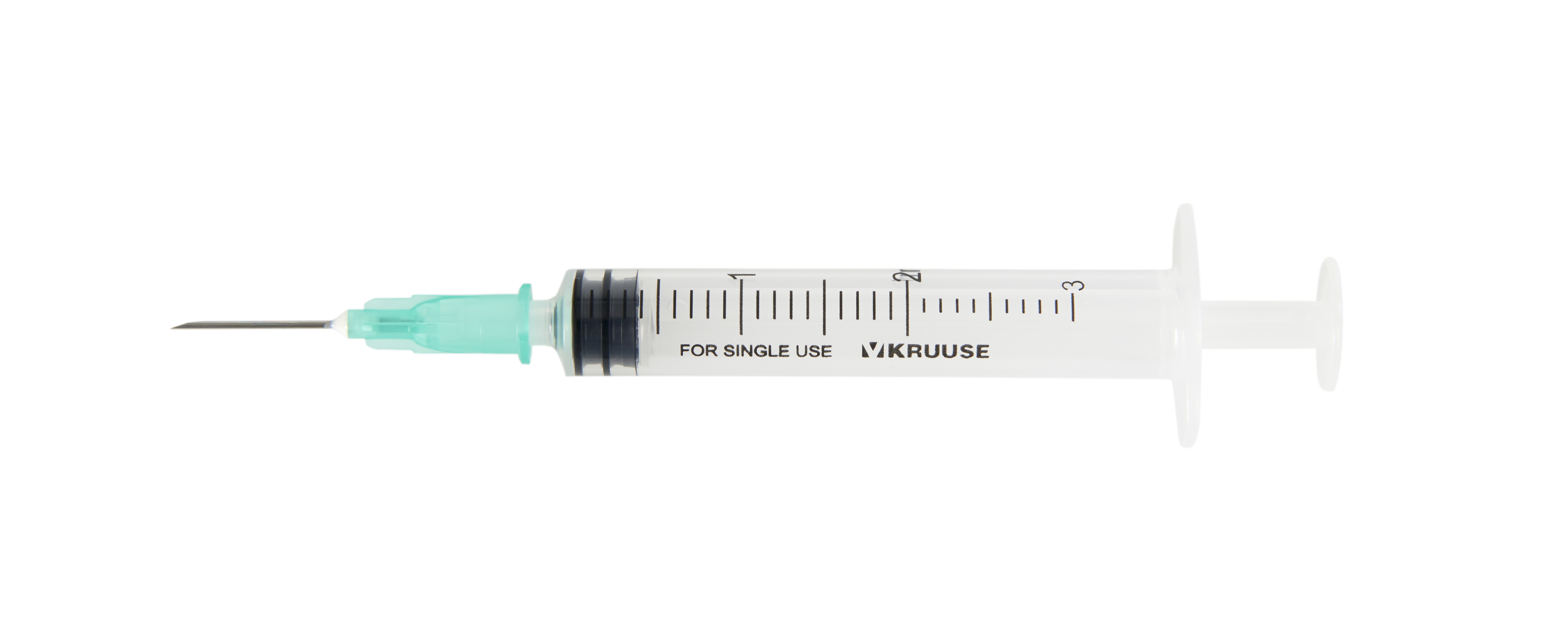 KRUUSE Disposable Syringe With Needle, 3-comp., 2->3 ml, Luer slip, 21G x 5/8'', 100/pk