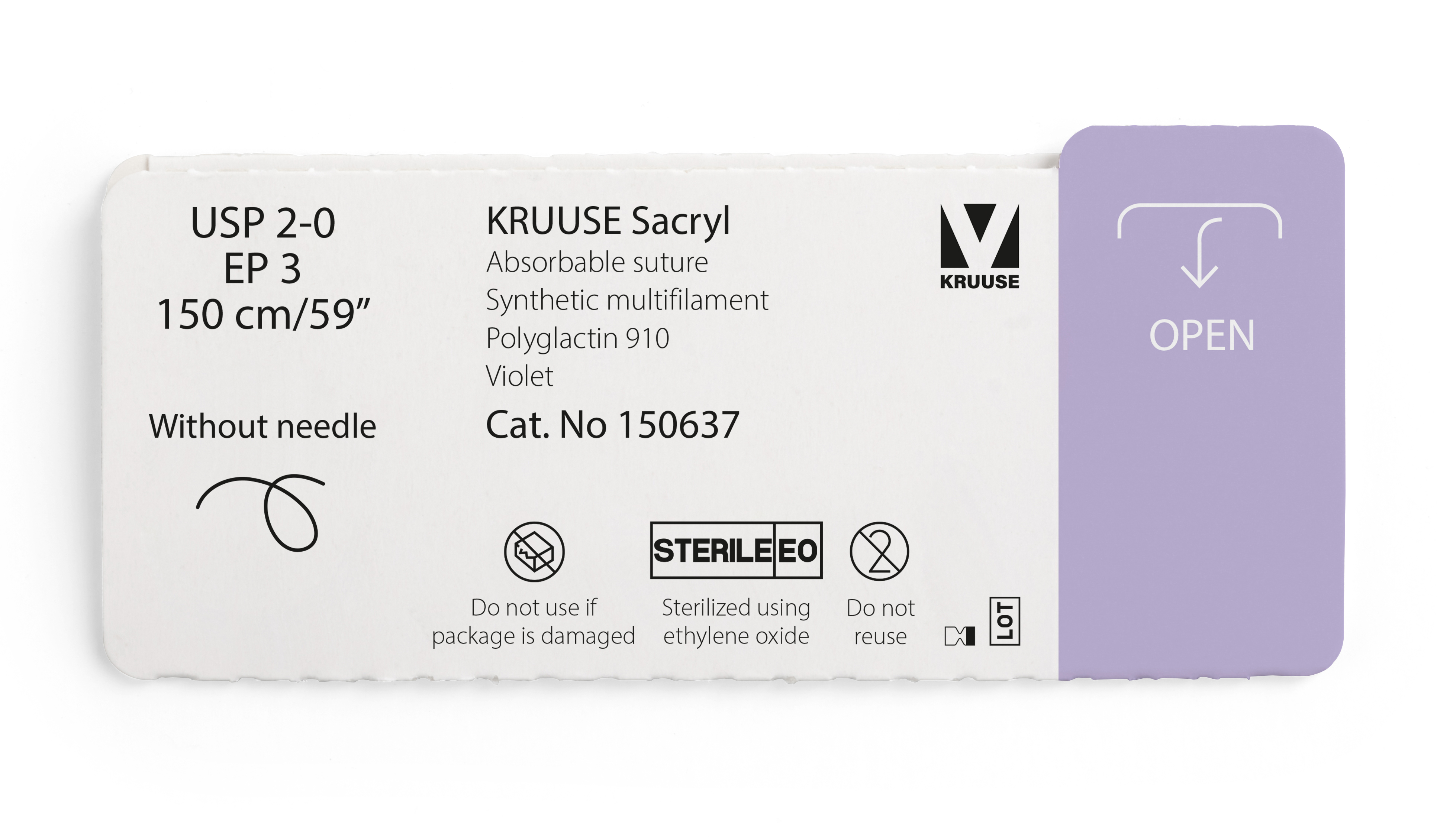 KRUUSE Sacryl Suture, USP 2-0/EP 3, 150 cm/59
