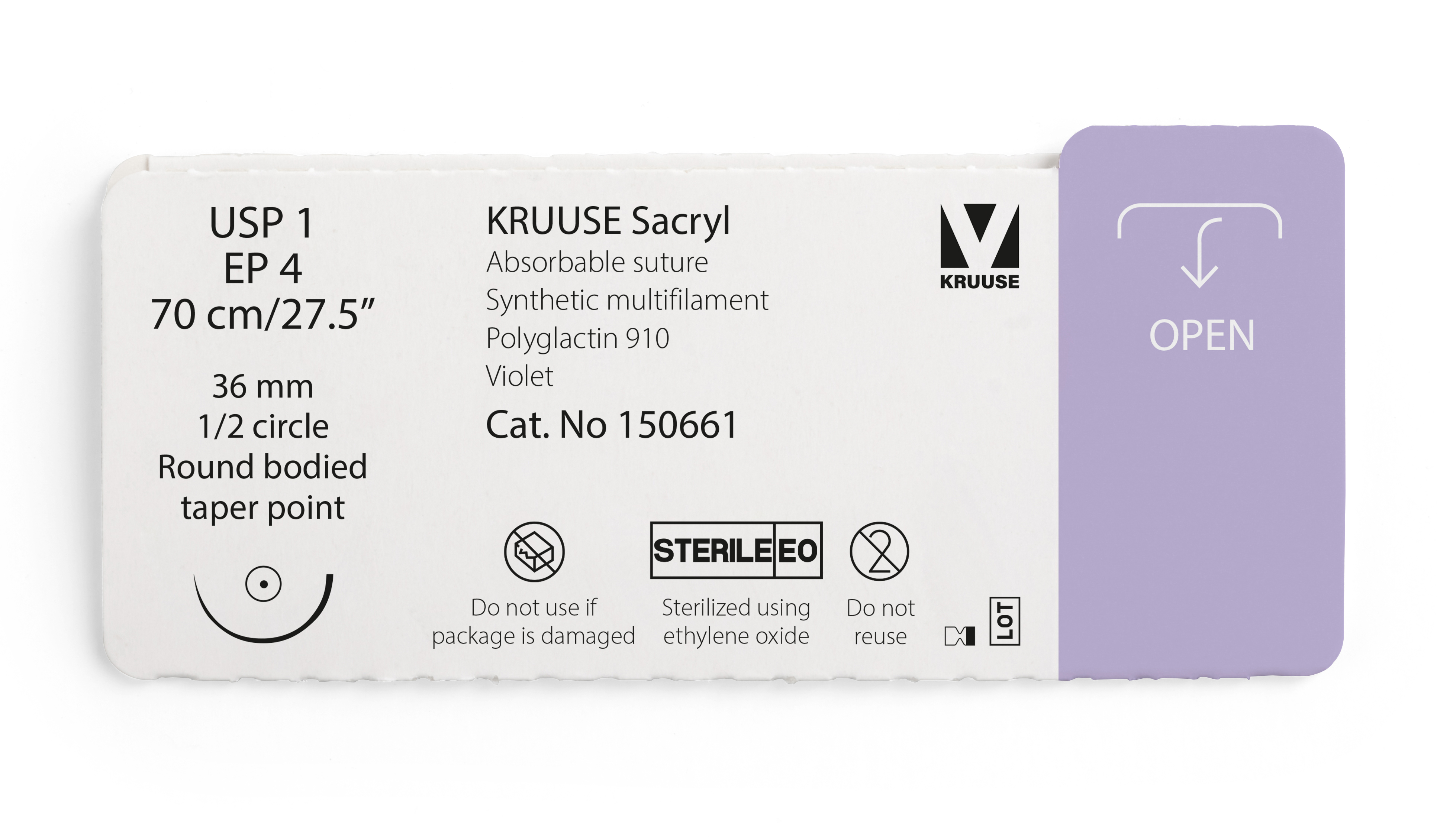 KRUUSE Sacryl Suture, USP 1/EP 4, 70 cm/27.5