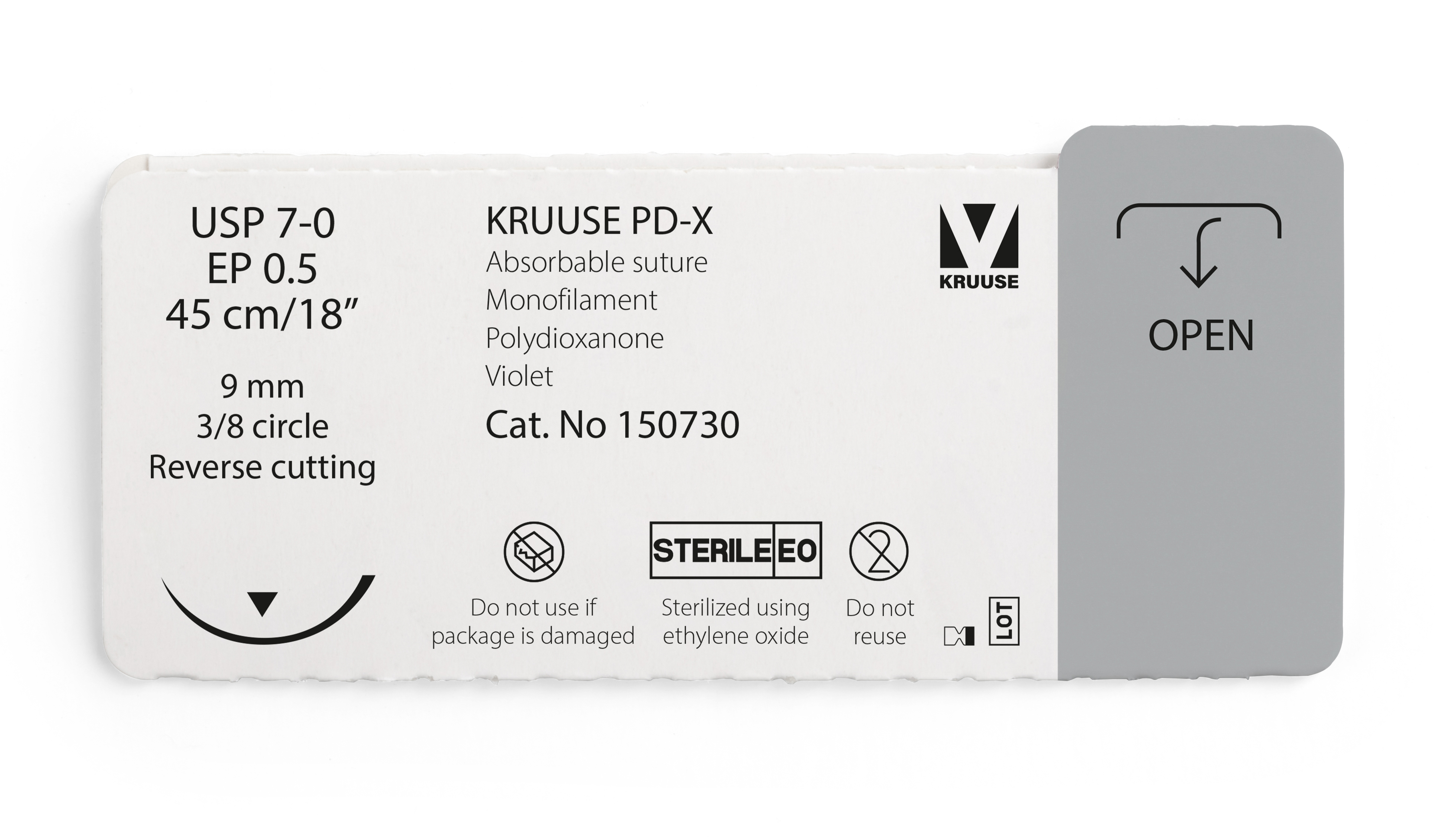 KRUUSE PD-X Suture, USP 7-0/EP 0.5, 45 cm/18