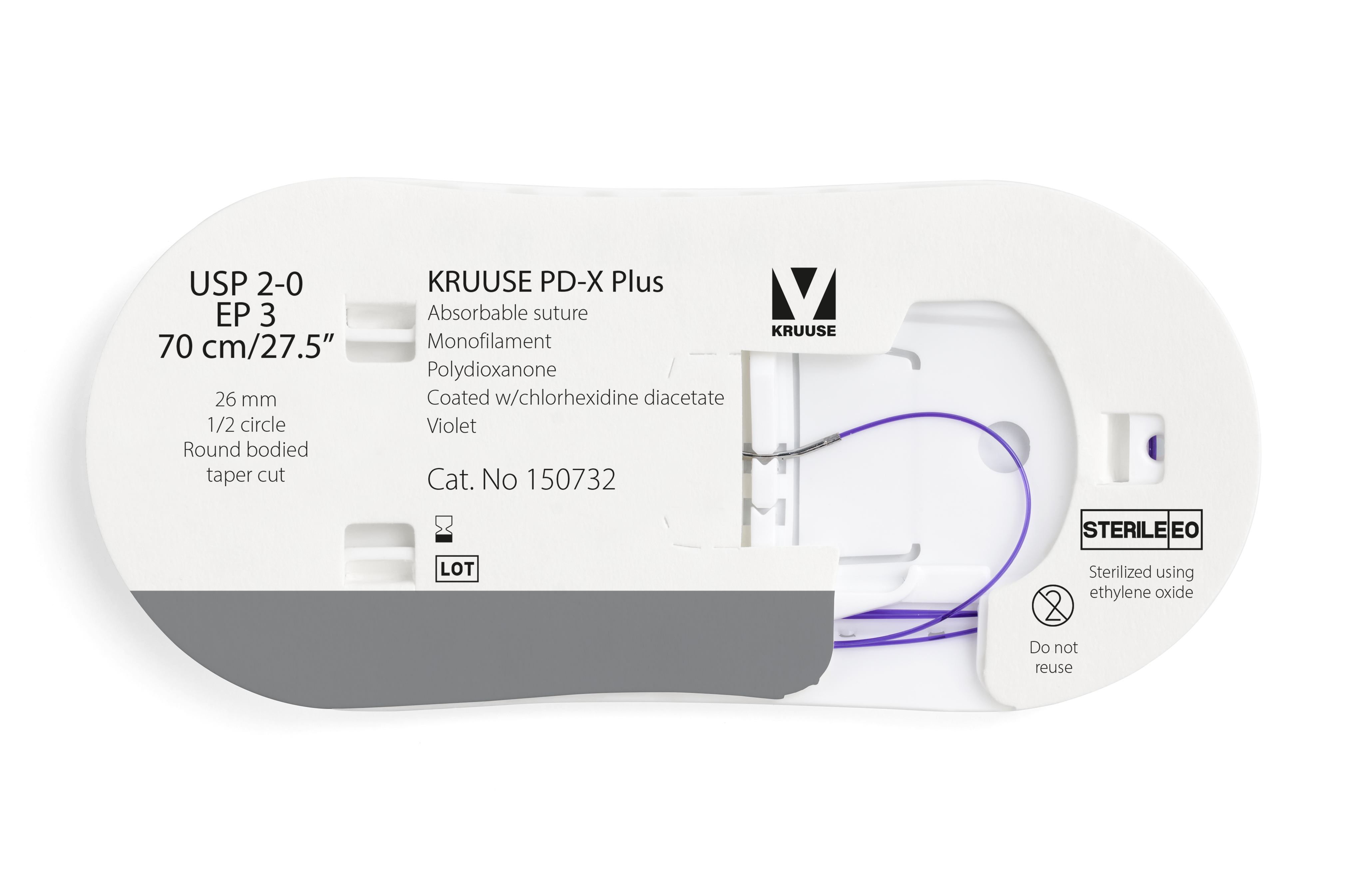 KRUUSE PD-X Plus Suture, USP 2-0/EP 3, 70 cm/27.5