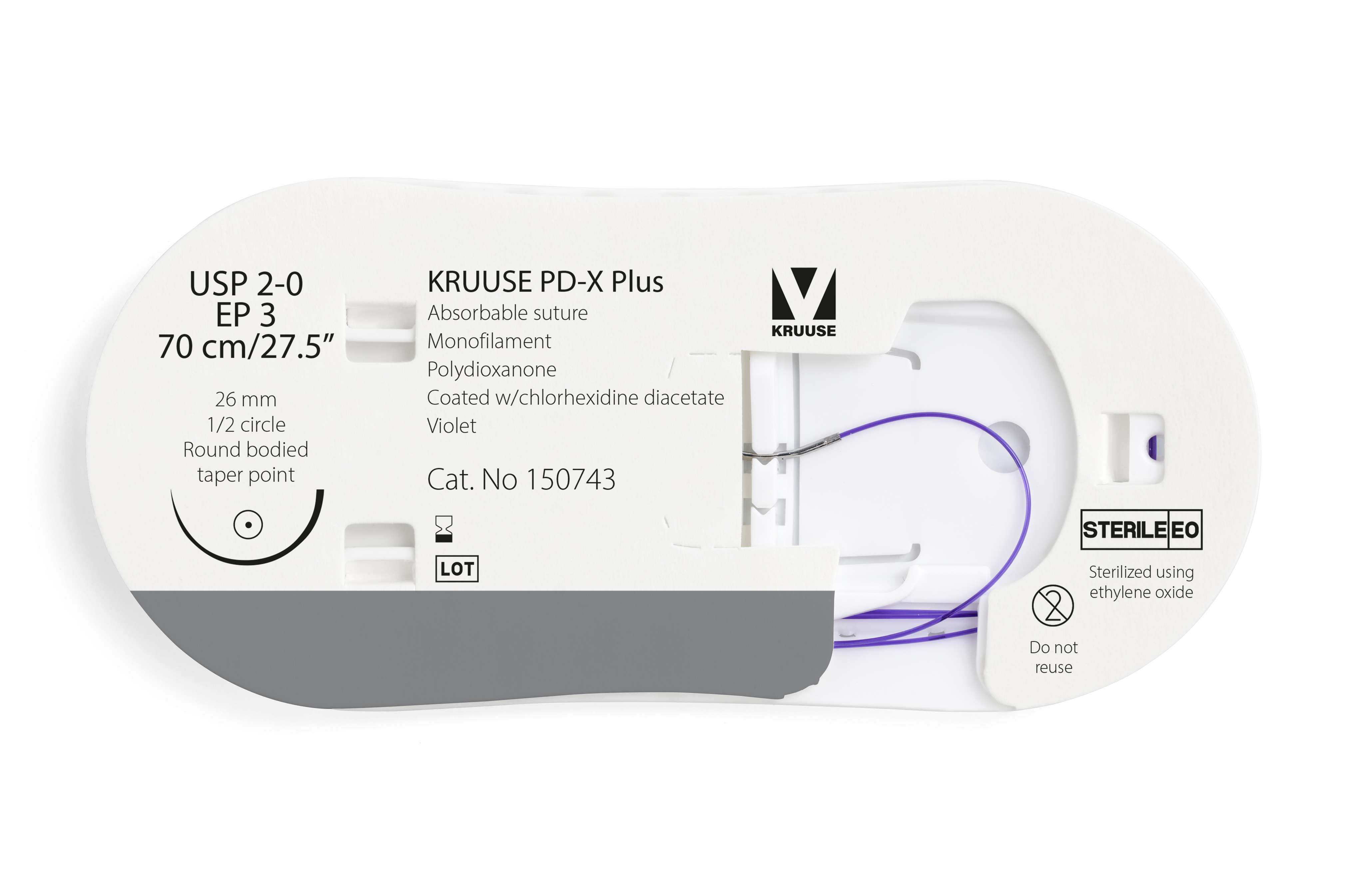 KRUUSE PD-X Plus Suture, USP 2-0/EP 3, 70 cm/27.5