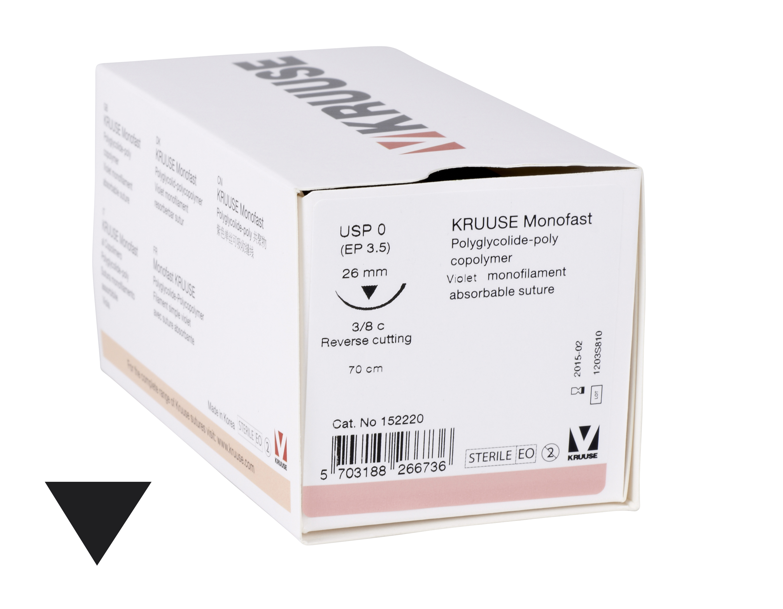 KRUUSE Monofast Suture, USP 0, 70 cm, needle: 26 mm, reverse cutting, 3/8 circle. 18/pk
