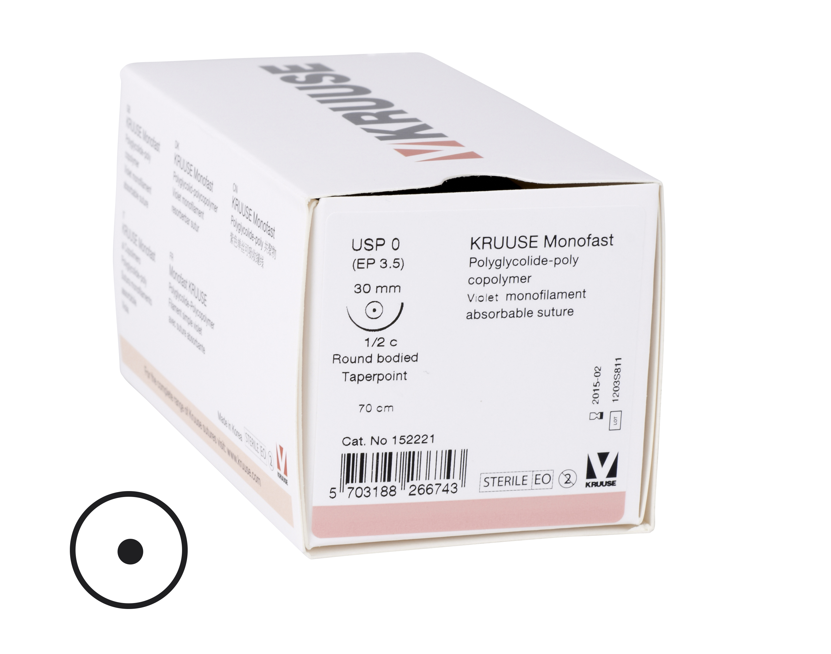 KRUUSE Monofast Suture, USP 0, 70 cm, needle: 30 mm, round bodied-taper point, 1/2 circle, 18/pk