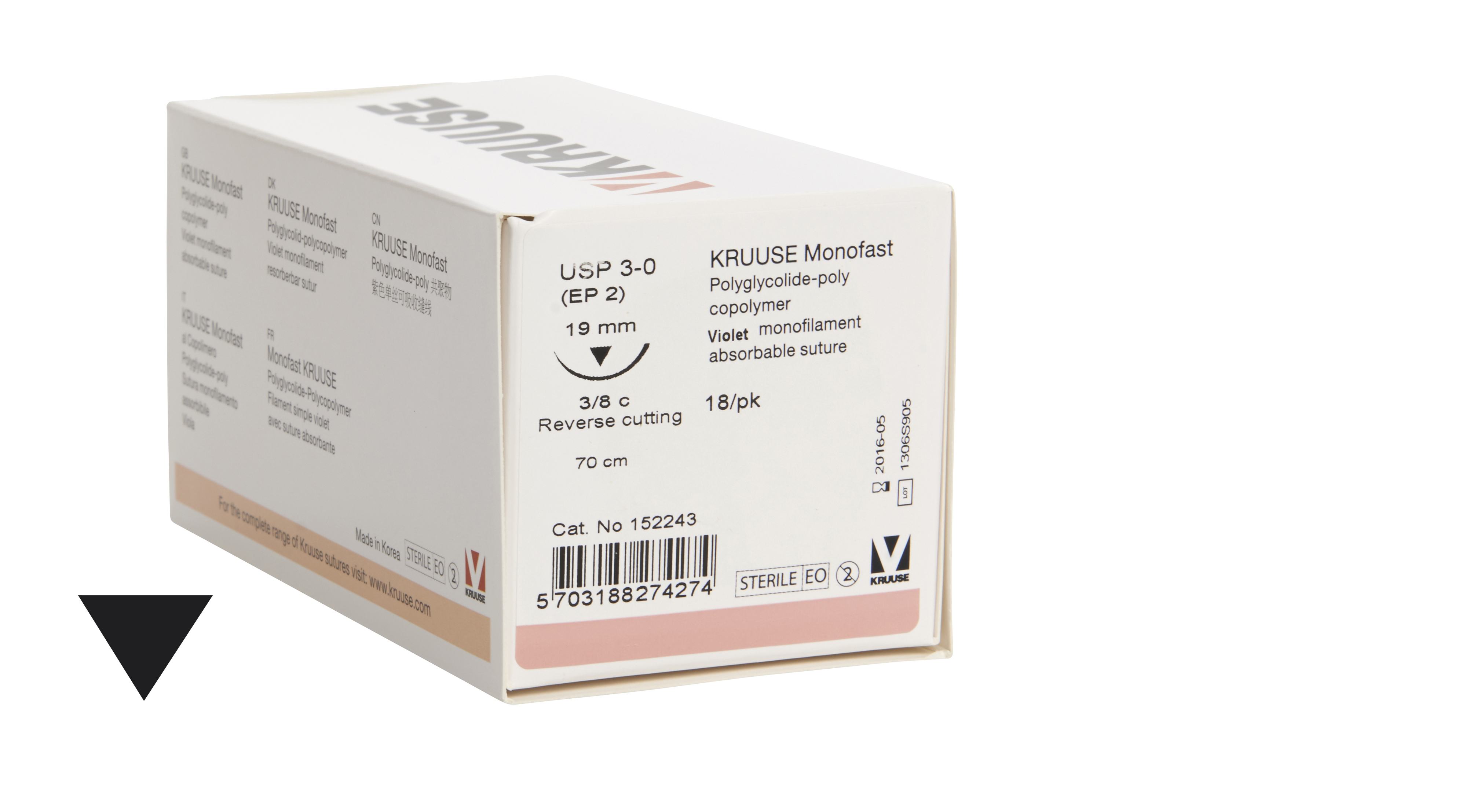 KRUUSE Monofast Suture, USP 3-0, 70 cm, purple, 19 mm needle, 3/8 C, RC, 18/pk