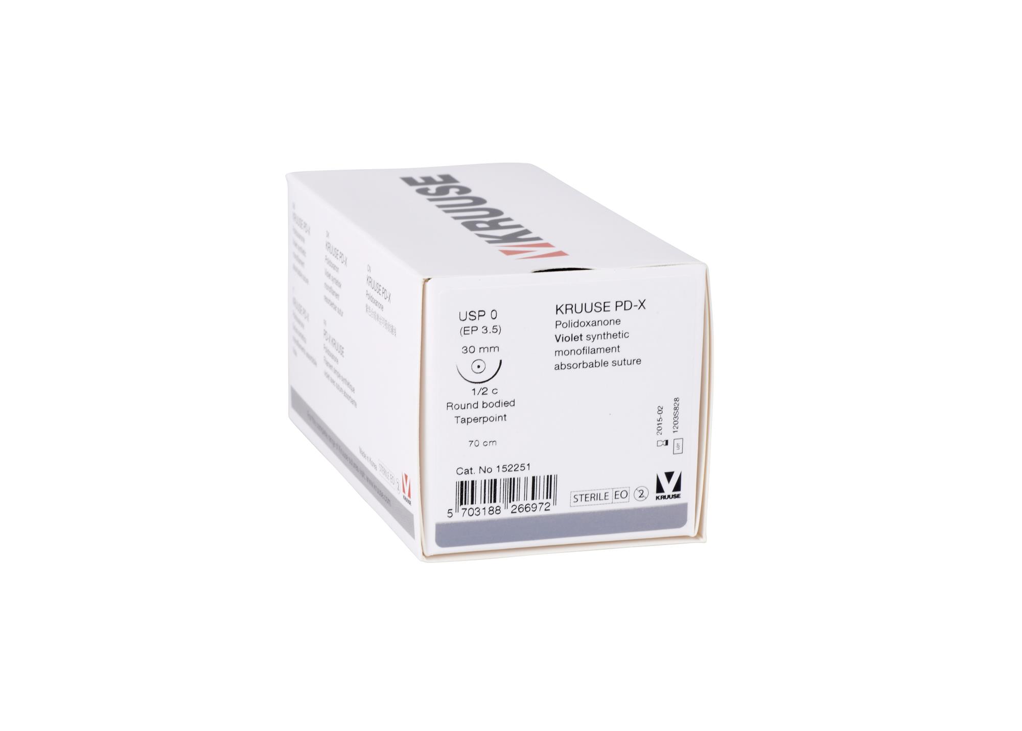 KRUUSE PD-X suture USP 0, 70 cm, needle: 30 mm, round bodied, taper-point, ½ circle. 18/pk