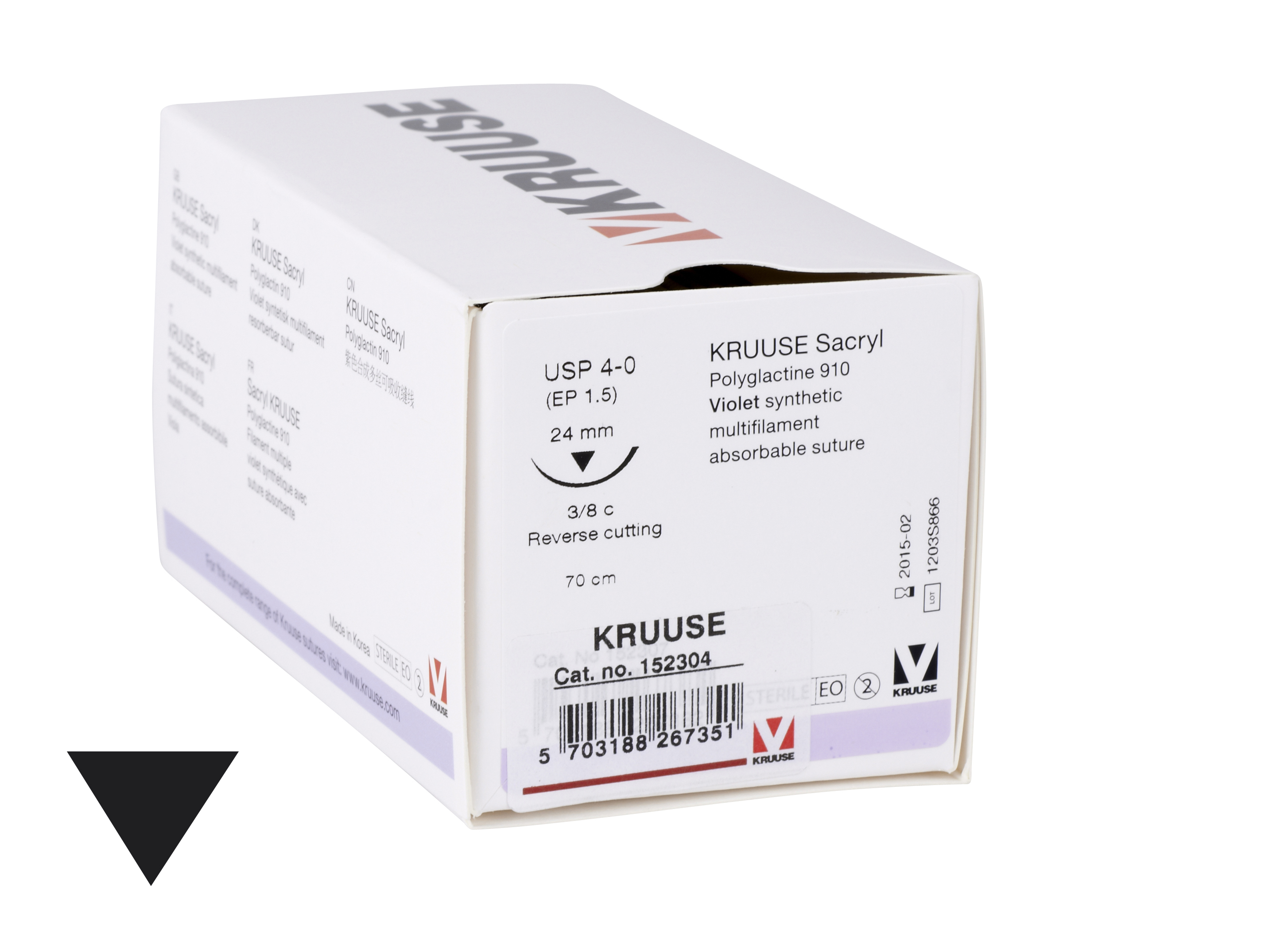 KRUUSE Sacryl suture, USP 4-0, 70 cm, needle: 24 mm, reverse cutting, 3/8 circle. 18/pk