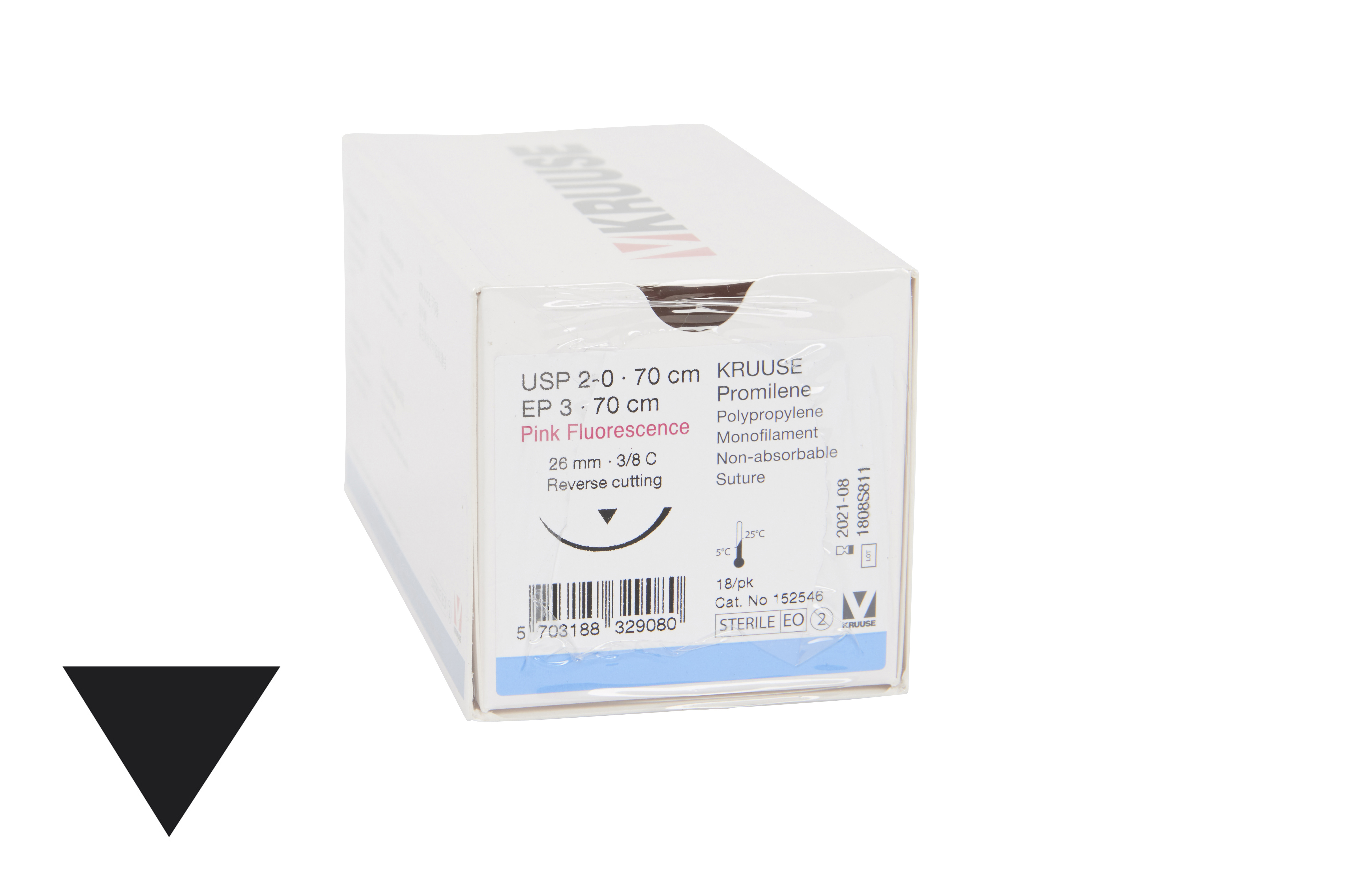 KRUUSE Promilene Suture, USP 2-0, 70 cm, pink (fluorescence), needle: 26 mm, 3/8 C, RC, 18/pk