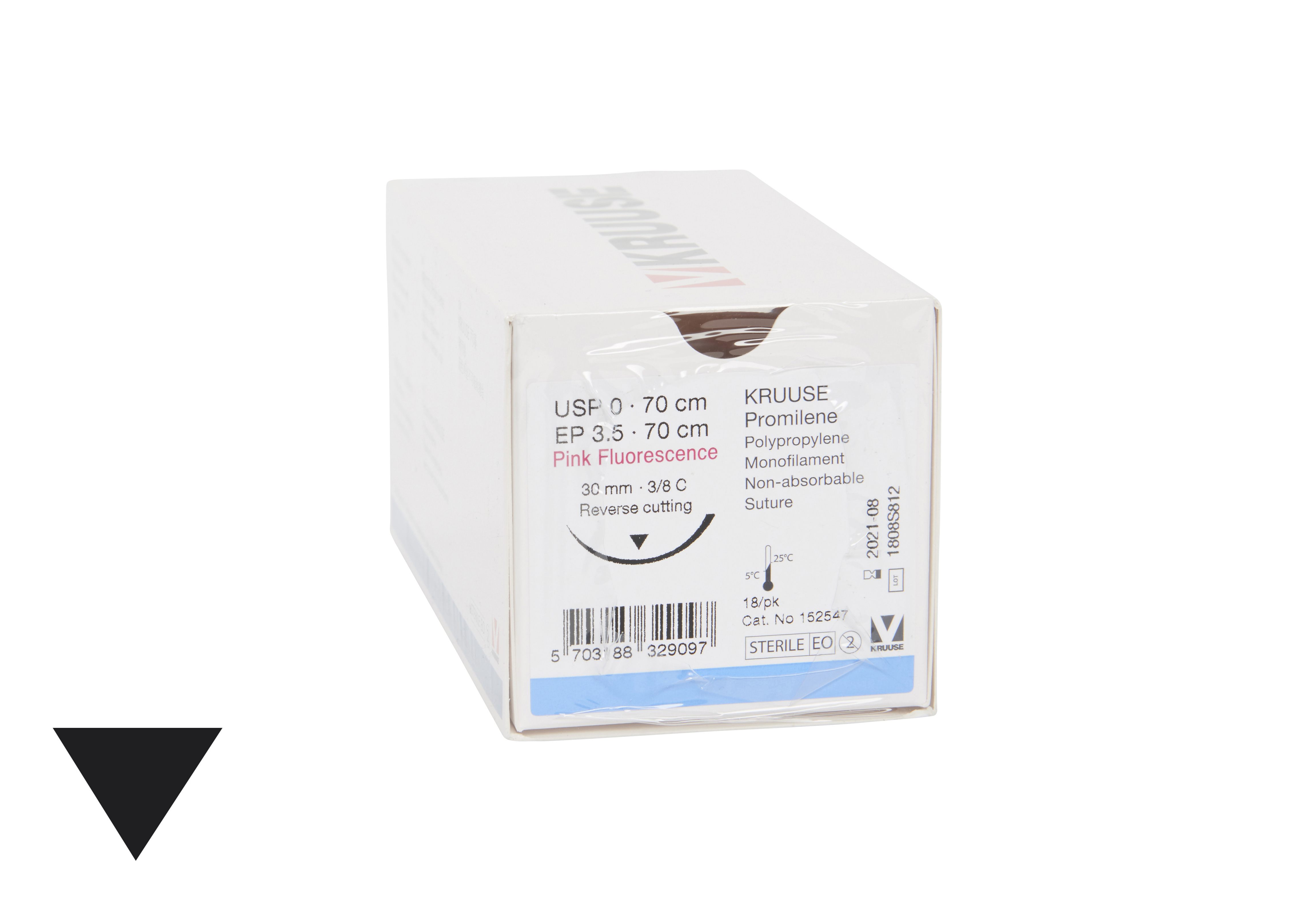 KRUUSE Promilene Suture USP 0/EP 3.5, 70 cm, pink (fluorescence), needle: 30 mm, 3/8 C, RC, 18/pk