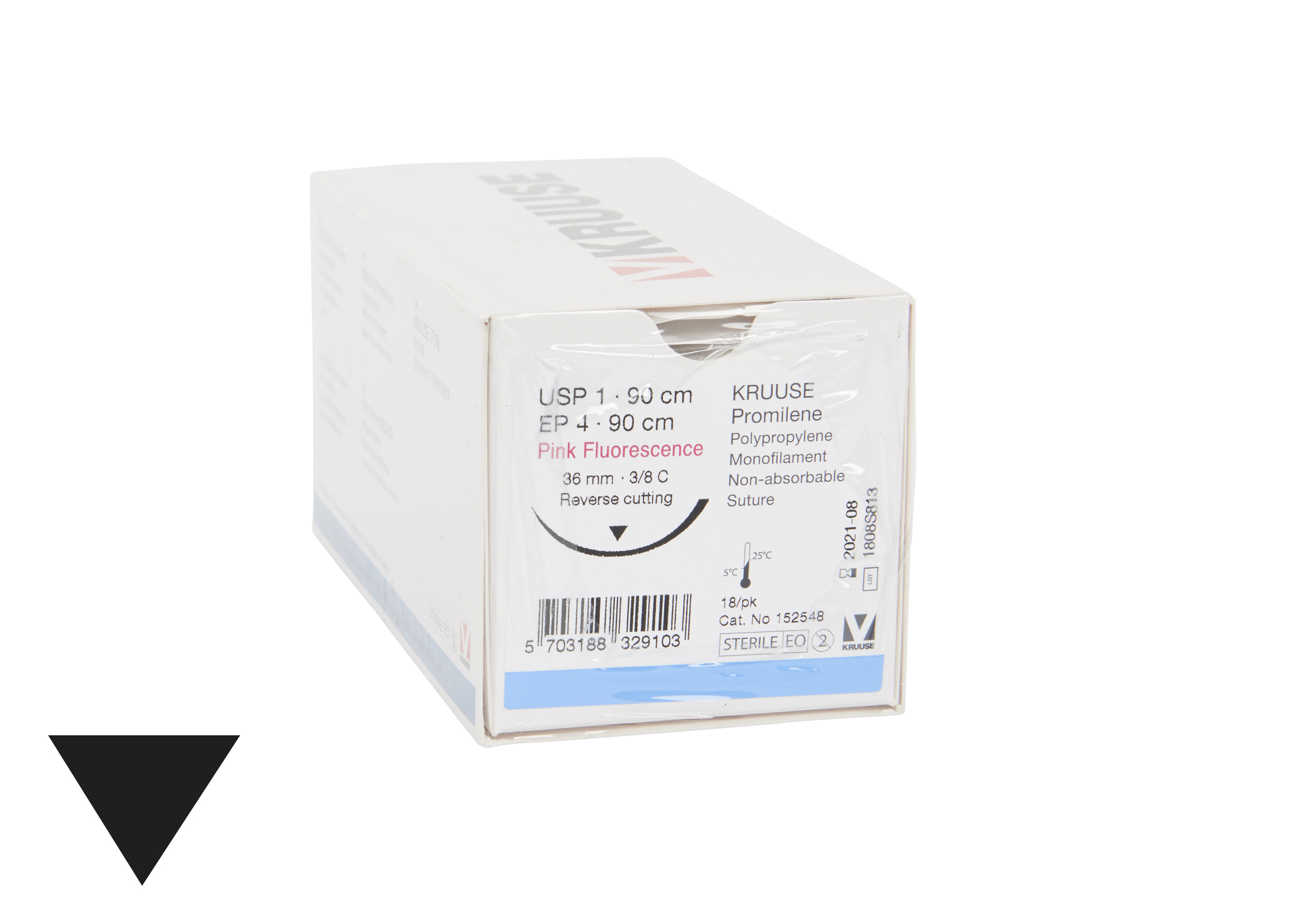 KRUUSE Promilene Suture, USP 1/EP 4, 90 cm, pink (fluorescence), needle: 36 mm, 3/8 C, RC, 18/pk