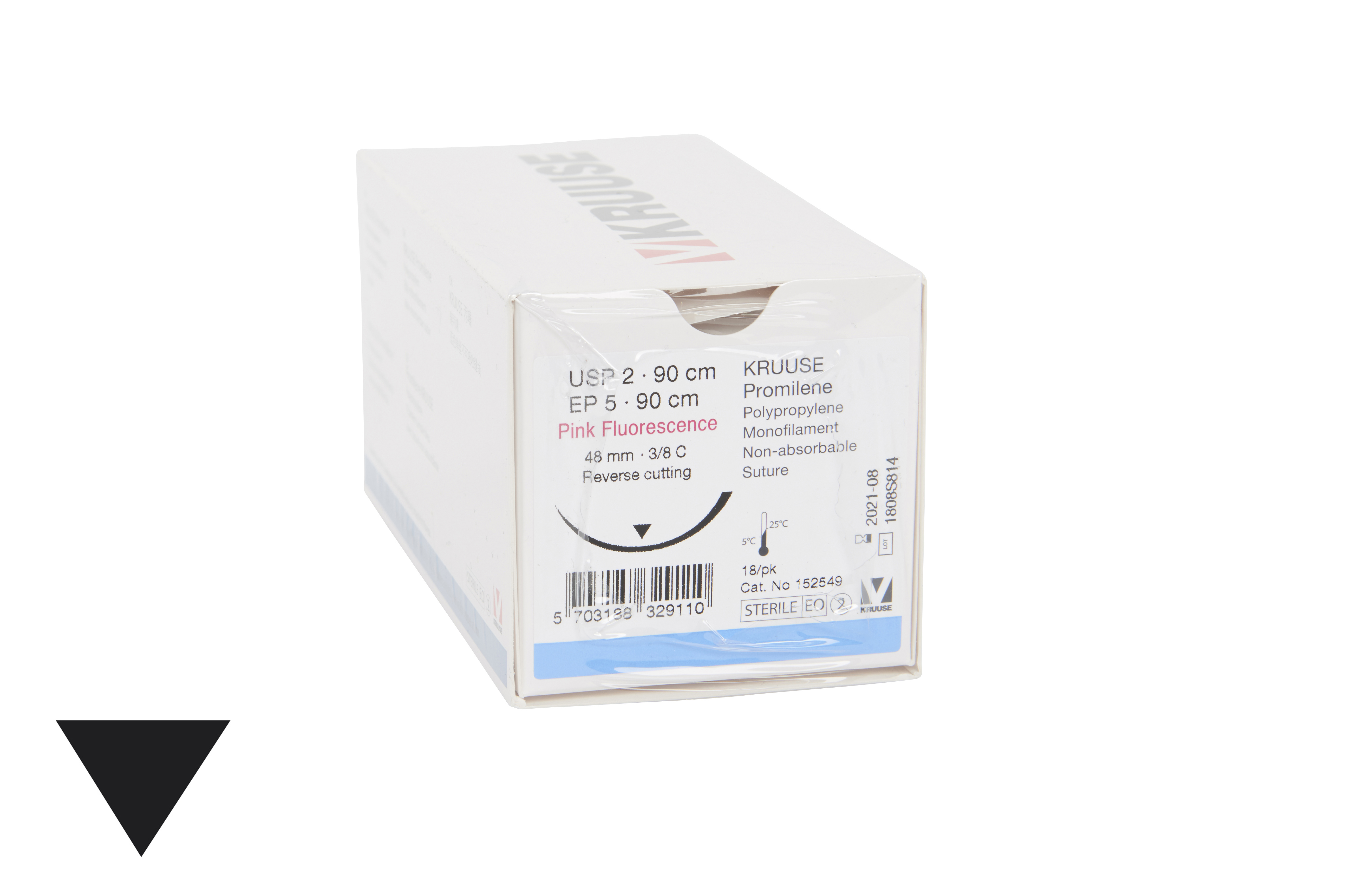 KRUUSE Promilene Suture, USP 2/EP 5, 90 cm, pink (fluorescence). Needle: 48 mm, 3/8C, RC, 18/pk